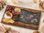 Personalized Floral Cutting Board, Dark Wildflower Glass Board, Custom Couple Kitchen Gift