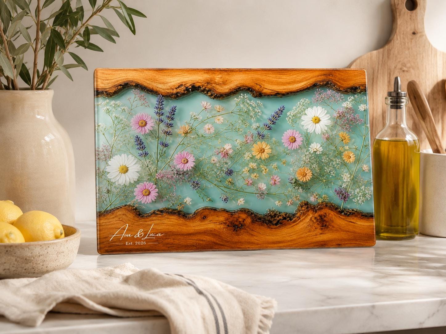 Botanical Cutting Board, Personalized Charcuterie Board, Wildflower Kitchen Gift