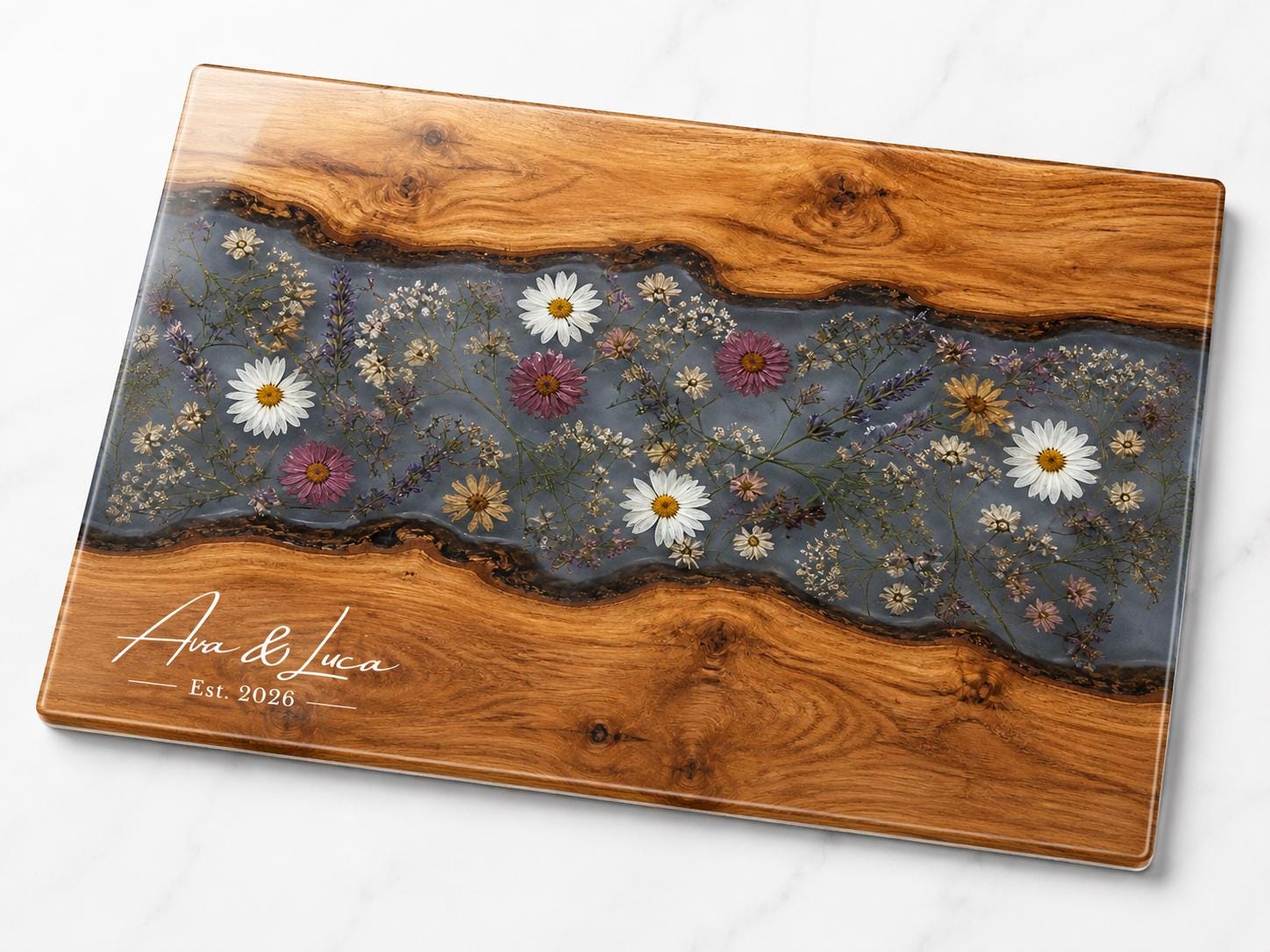 Personalized Charcuterie Board, Gray Floral Cutting Board, Housewarming Gift