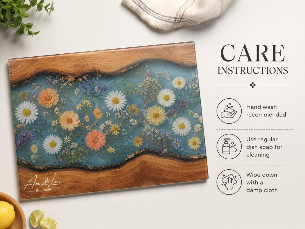 Personalized Floral Cutting Board, Botanical Charcuterie Board, Spring Kitchen Gift, Custom Couples Names Cutting Board