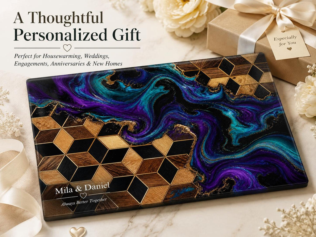 Purple Geode Glass Cutting Board - Personalized Kitchen Decor