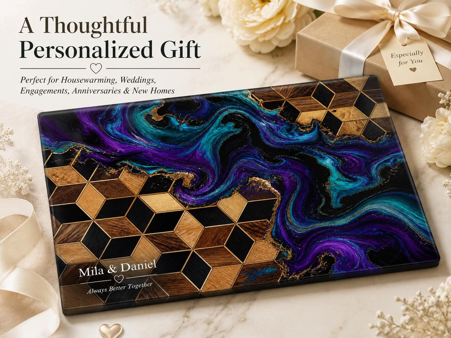 Purple Geode Glass Cutting Board - Personalized Kitchen Decor