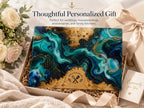 Personalized Glass Cutting Board - Blue Resin Style with Gold Details