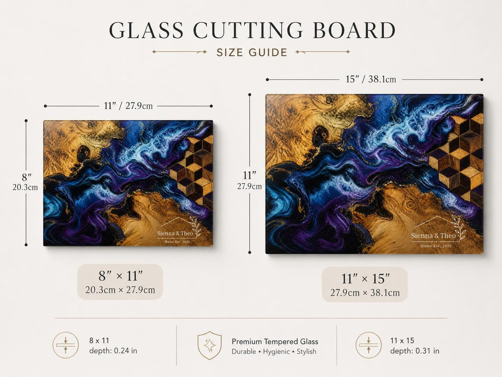 Personalized Glass Cutting Board: Floral Design - Rustic Wood Style