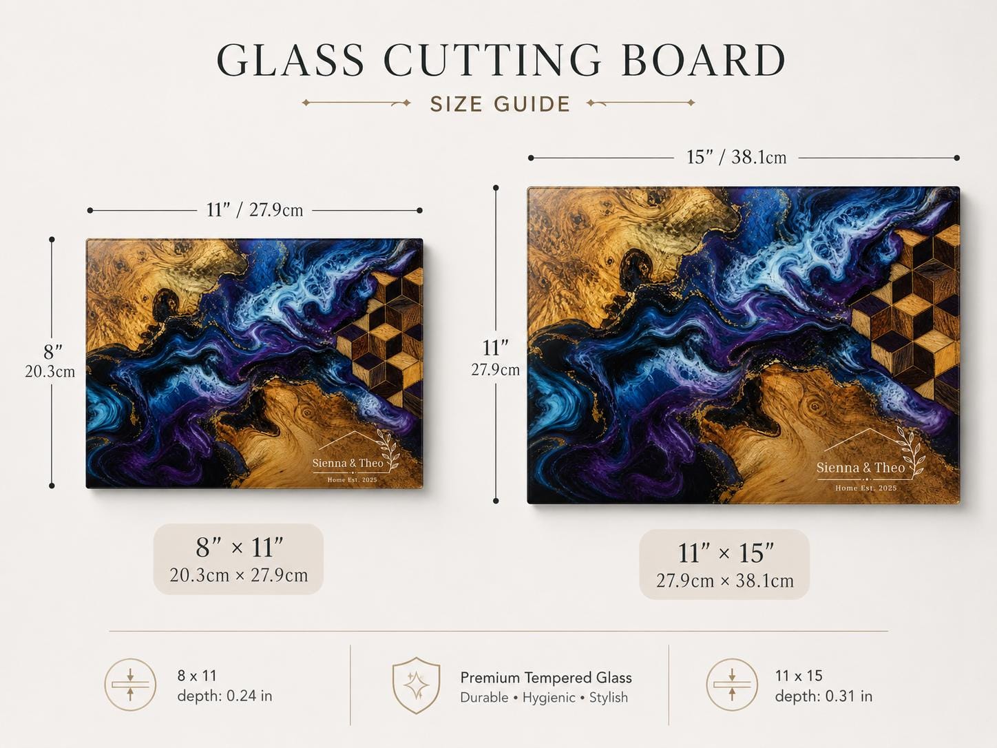 Personalized Glass Cutting Board: Floral Design - Rustic Wood Style