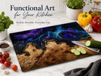 Custom Glass Cutting Board: Purple Geode Style - Personalized Names