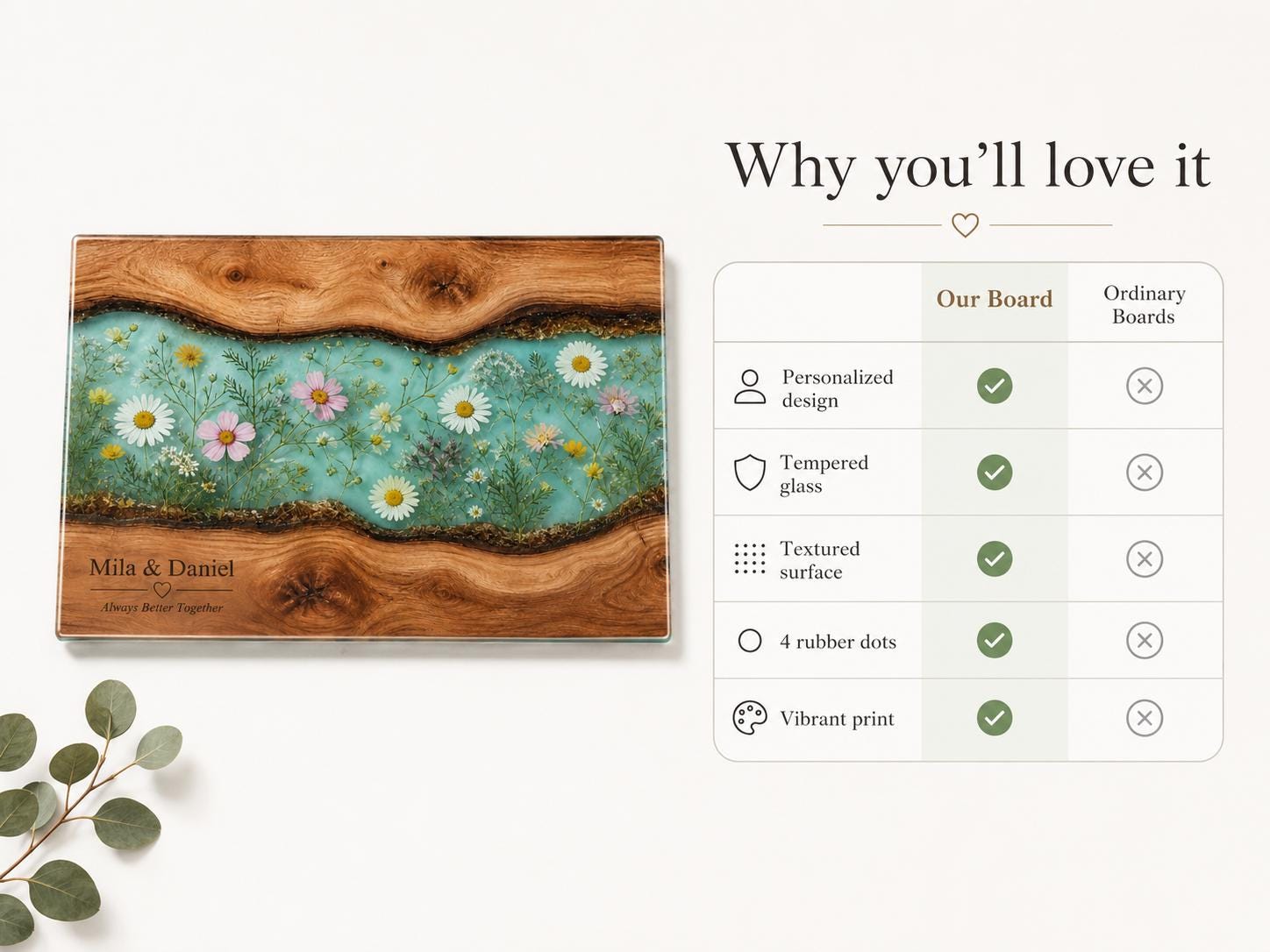 Personalized Cheese Board, Floral Cutting Board, Custom Couple Kitchen Gift