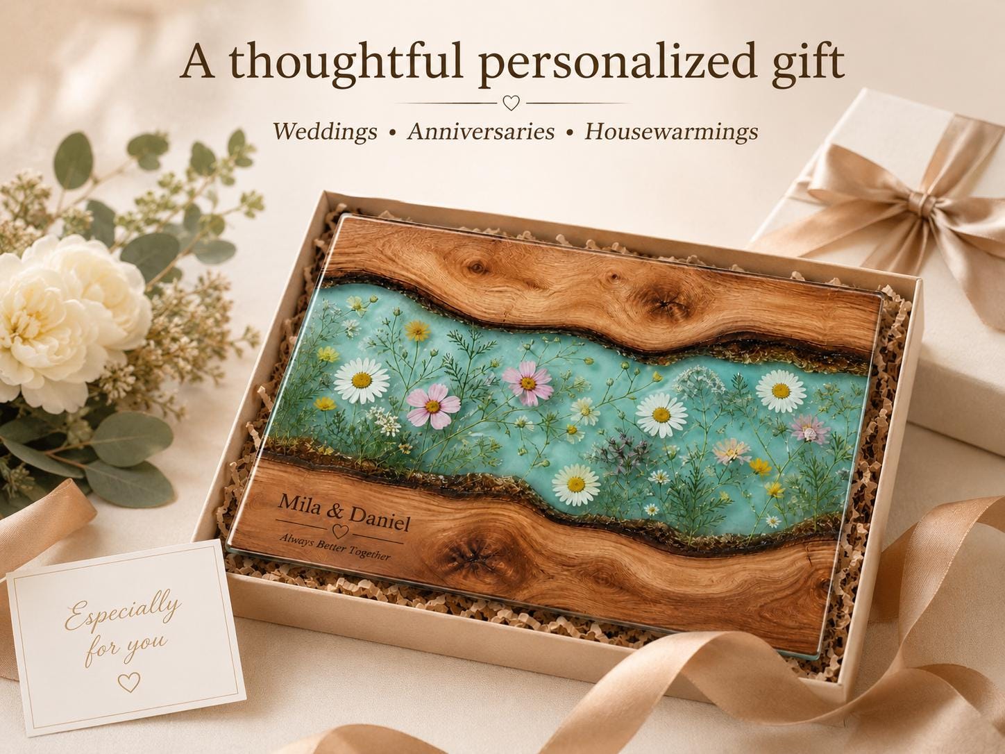 Personalized Cheese Board, Floral Cutting Board, Custom Couple Kitchen Gift