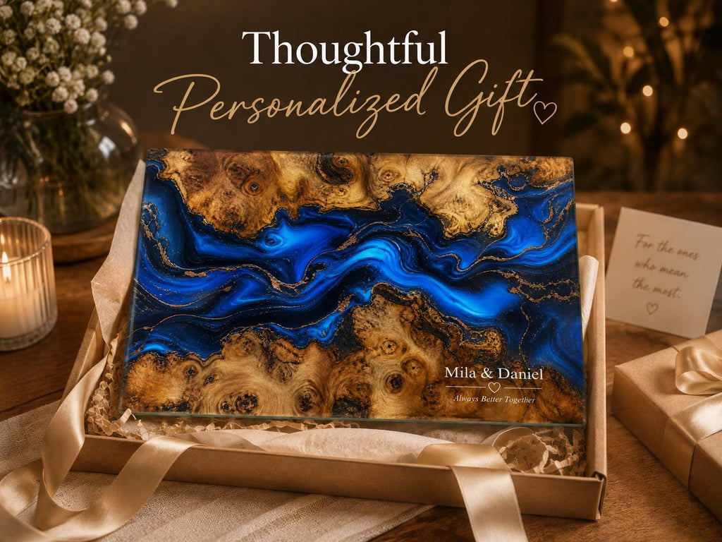 Blue Cutting Board, Personalized Charcuterie Board, Custom Kitchen Gift for Couple