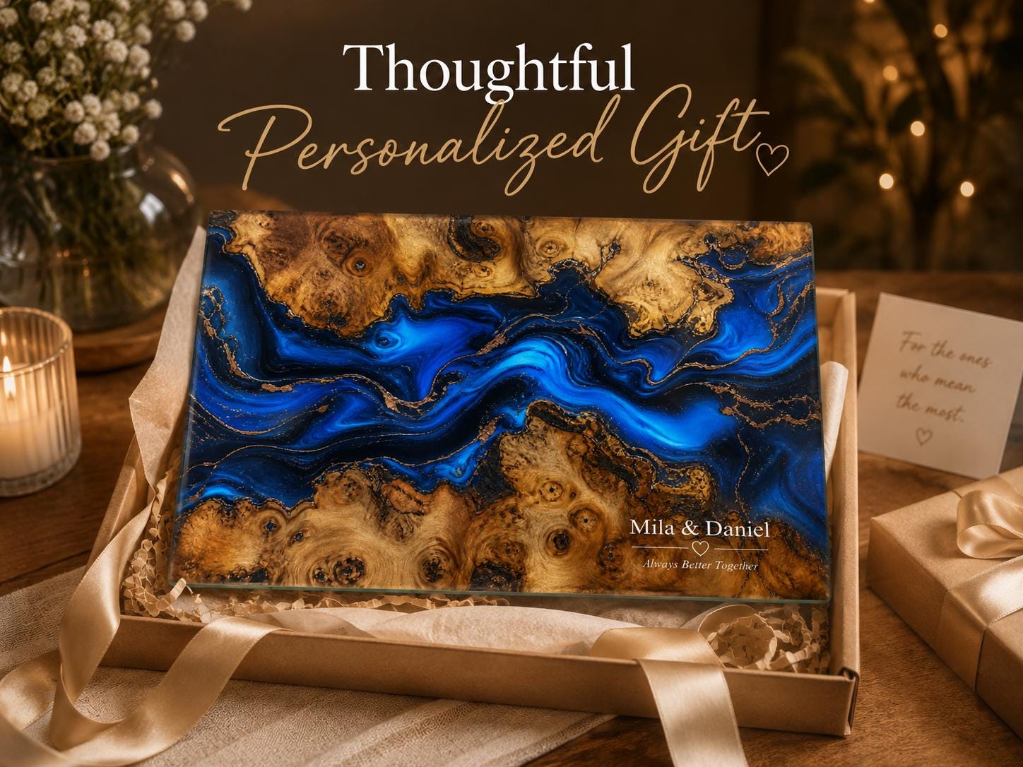 Blue Cutting Board, Personalized Charcuterie Board, Custom Kitchen Gift for Couple