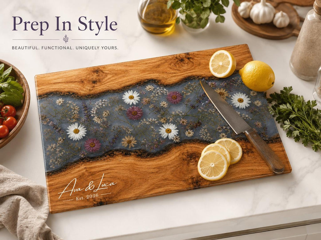 Personalized Charcuterie Board, Gray Floral Cutting Board, Housewarming Gift