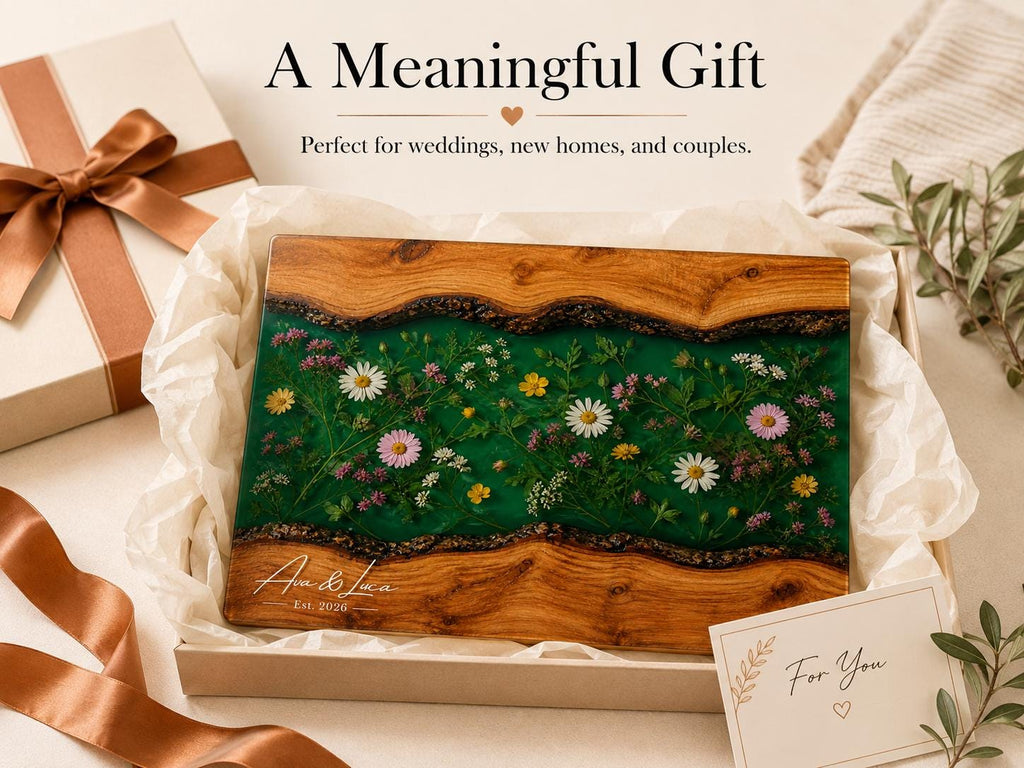 Custom Cutting Board: Blue Resin Style - Personalized Names