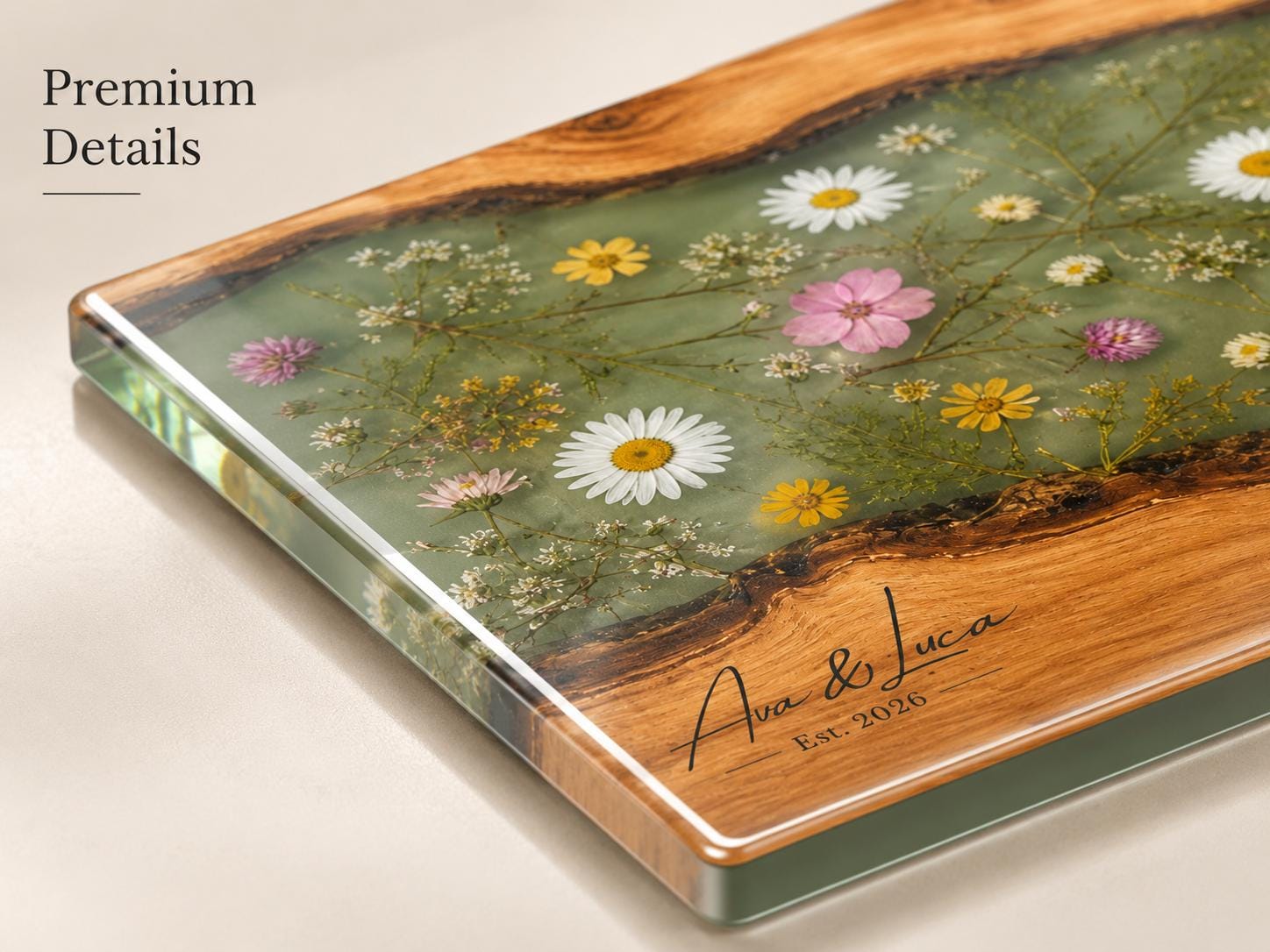 Custom Glass Cutting Board - Blue Resin Style with Gold Details