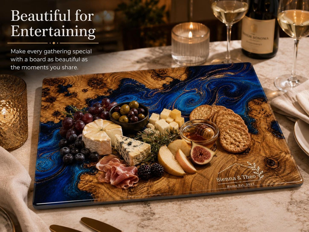 Glass Cutting Board: Personalized Purple Geode Art (Wedding or Housewarming)