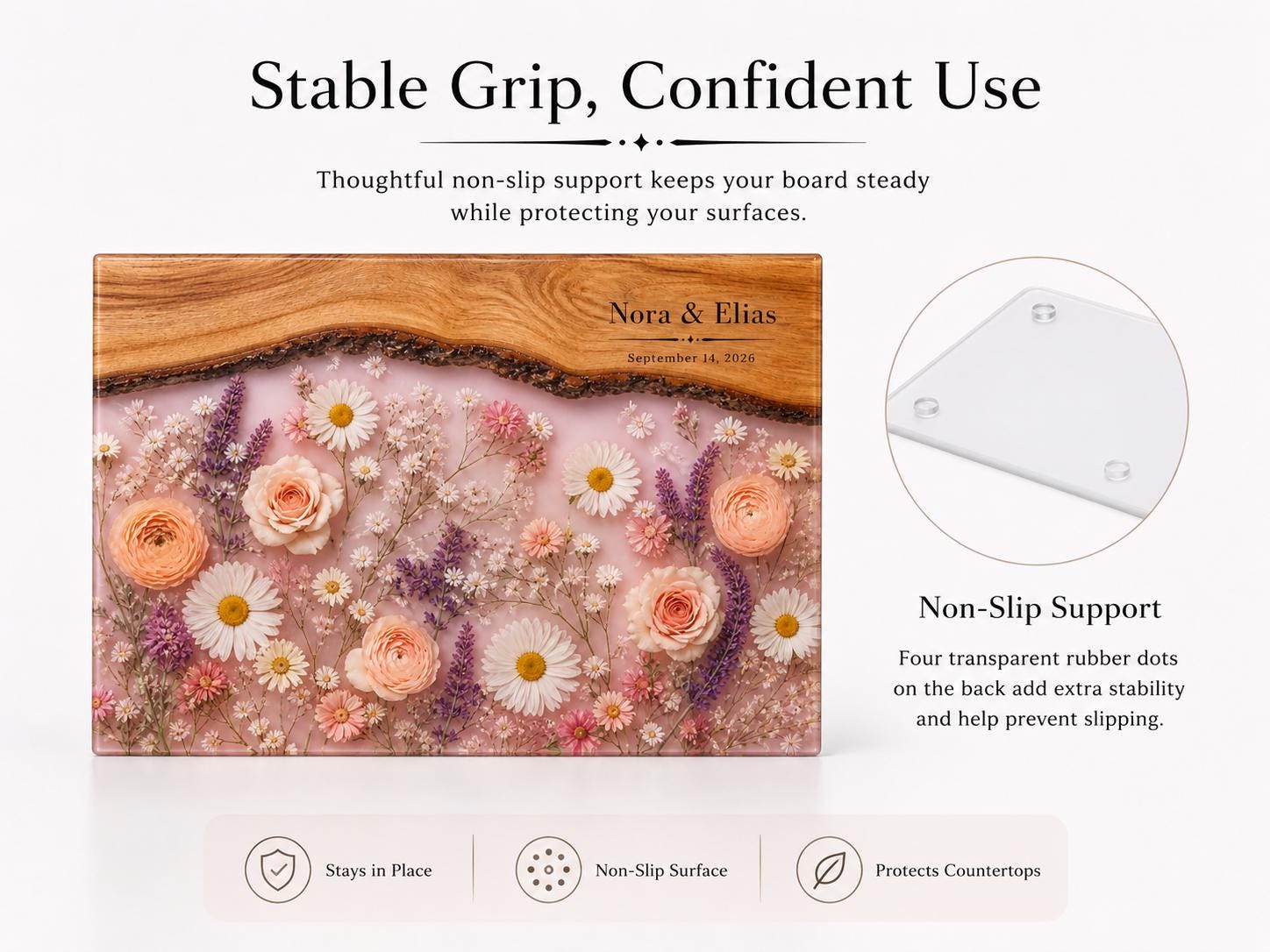 Glass Cutting Board - Purple Geode Design with Custom Couple Names