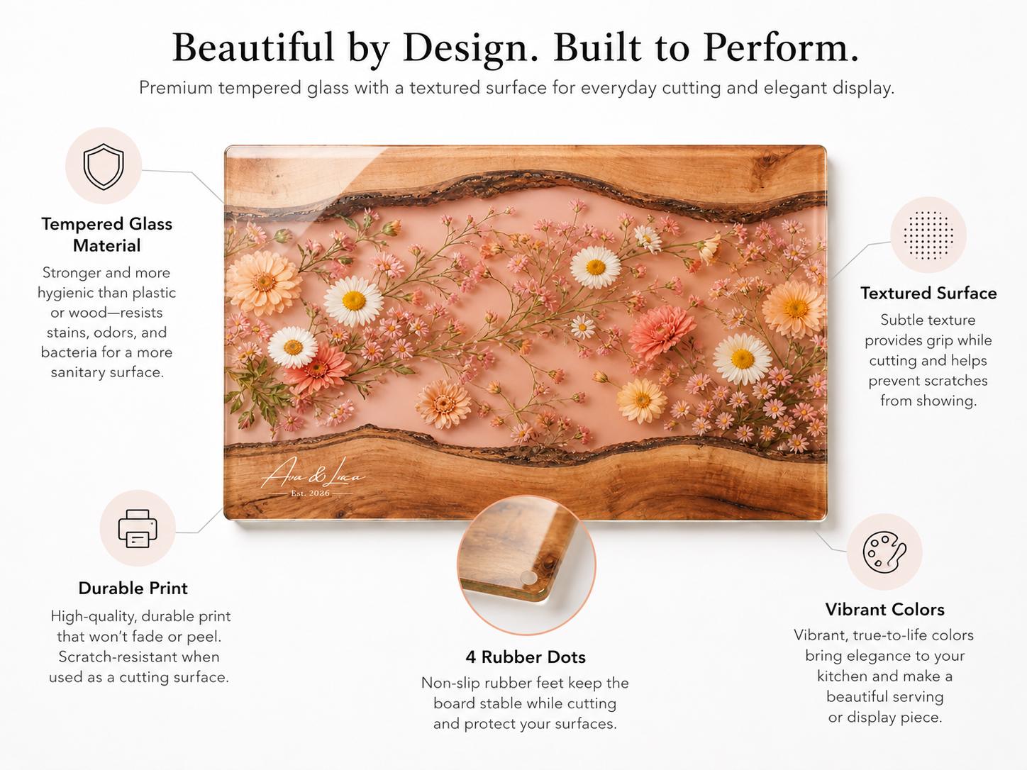 Personalized Blush Floral Kitchen Decor Board, Custom Couple Serving Board, Romantic Housewarming Gift