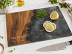 Personalized Cutting Board, Glass Gray Marble Chopping Board, Wedding Gift Idea