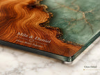 Personalized Charcuterie Board, Green Marble Glass Cutting Board, Custom Couple Gift
