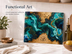 Personalized Glass Cutting Board - Blue Resin Style with Gold Details