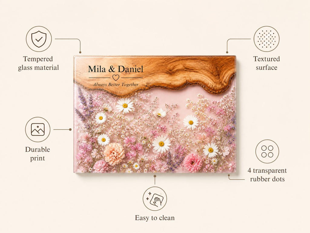 Personalized Chopping Board, Pink Floral Cheese Board, Bridal Shower Gift