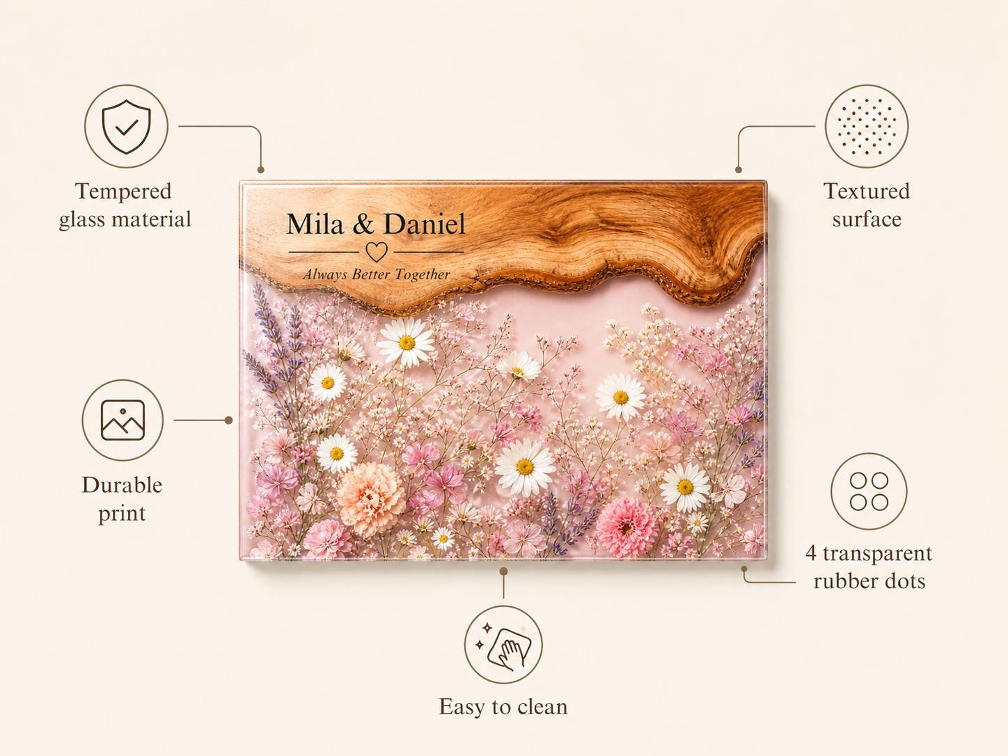 Personalized Chopping Board, Pink Floral Cheese Board, Bridal Shower Gift