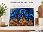 Custom Glass Cutting Board: Blue Resin Style - Names and Dates Included