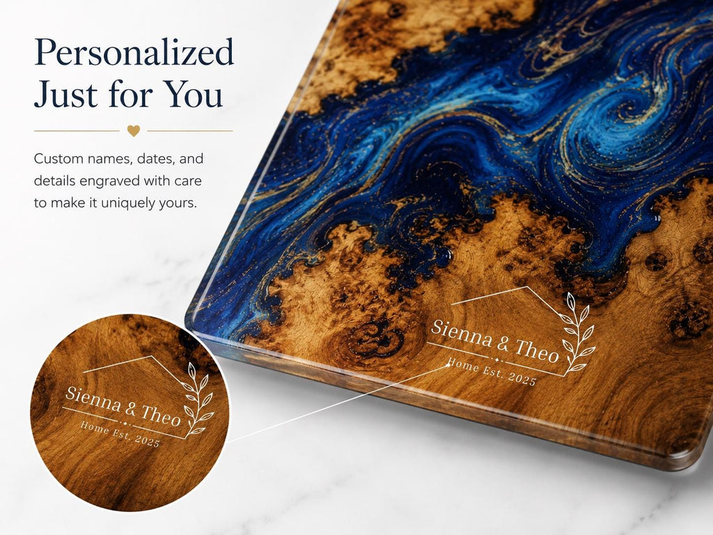 Glass Cutting Board: Personalized Purple Geode Art (Wedding or Housewarming)
