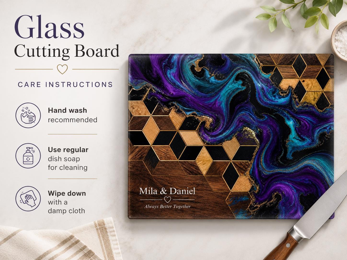 Purple Geode Glass Cutting Board - Personalized Kitchen Decor