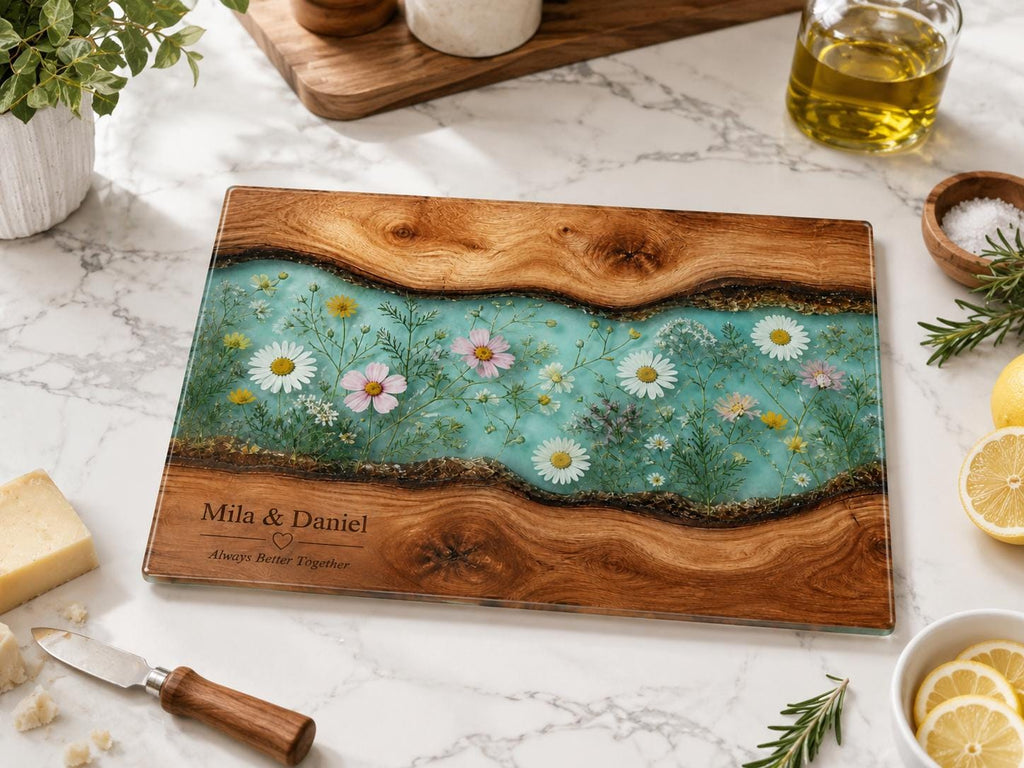 Personalized Cheese Board, Floral Cutting Board, Custom Couple Kitchen Gift