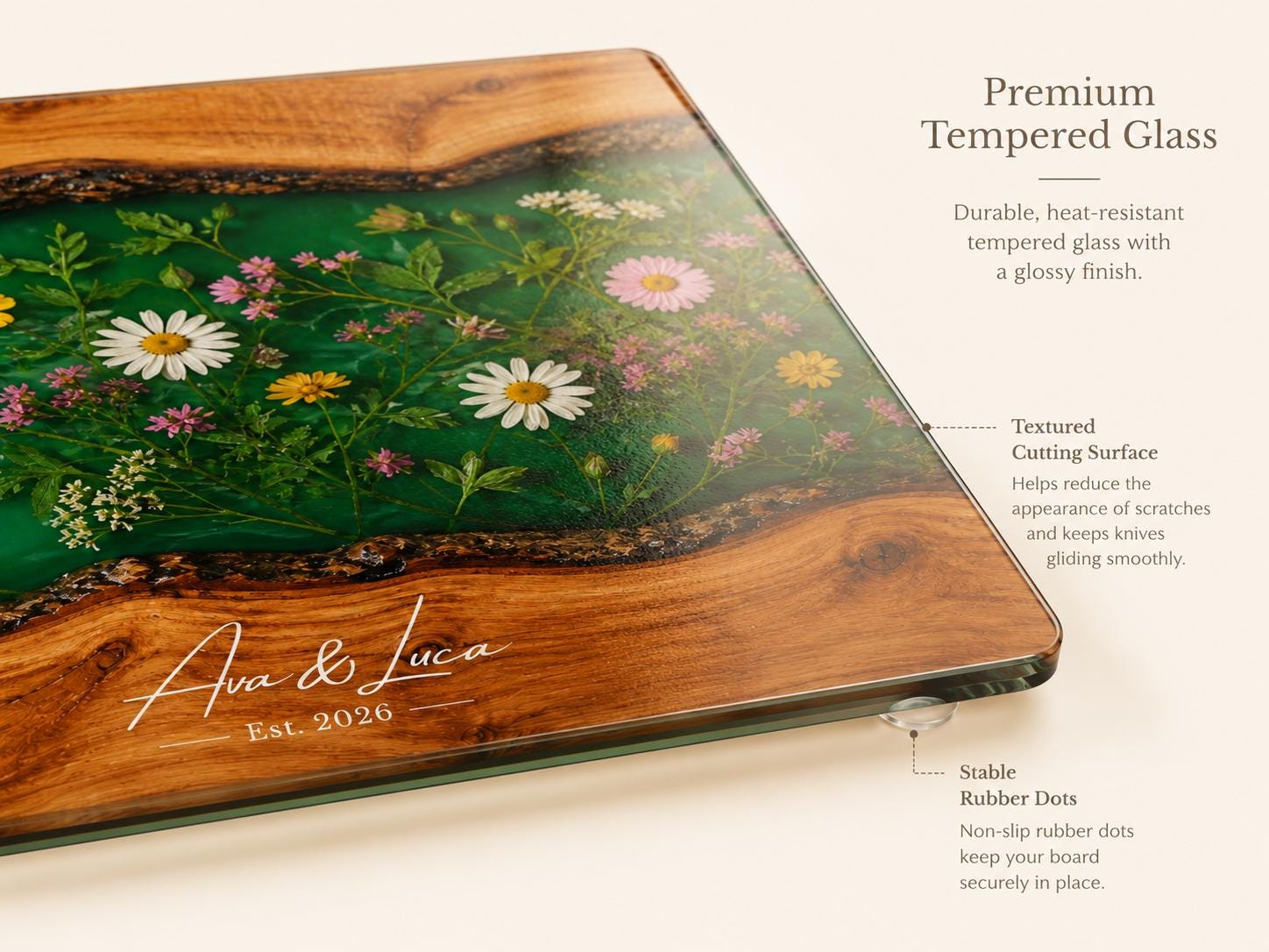 Custom Cutting Board: Blue Resin Style - Personalized Names