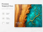 Personalized Glass Charcuterie Board, Teal Wood Look Serving Board, Custom Cheese Board Gift for Wedding or Housewarming