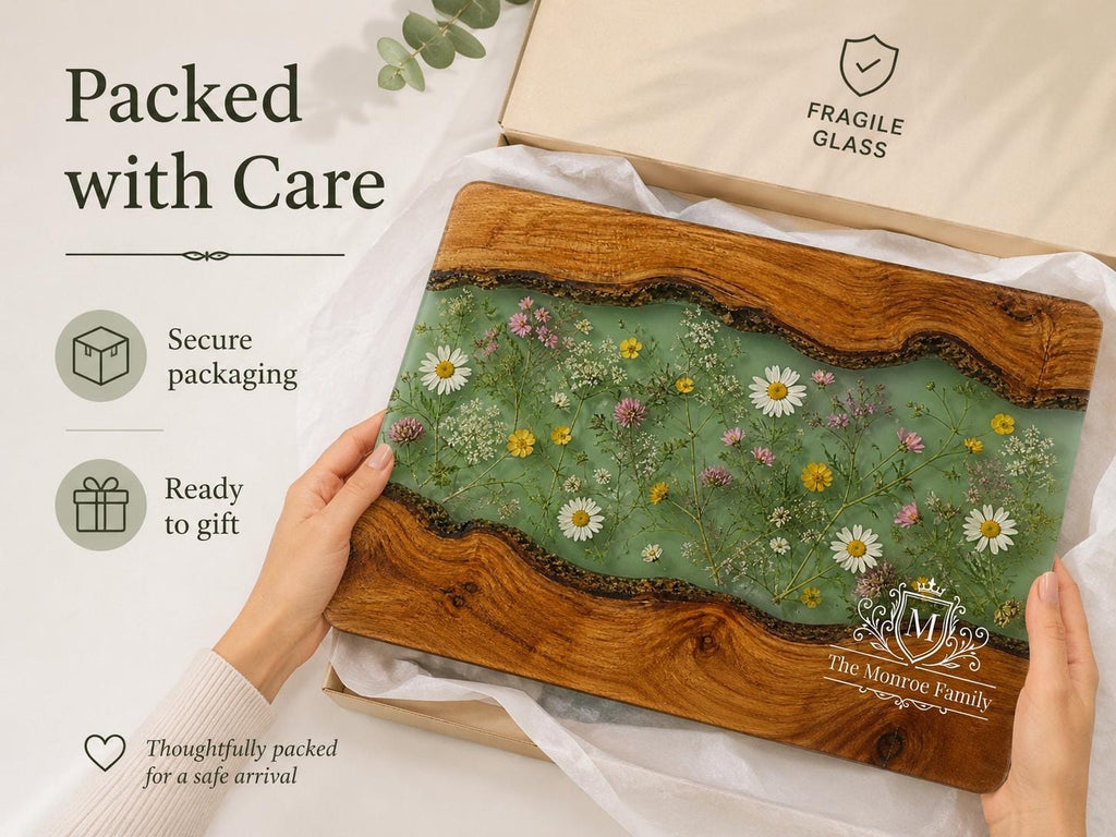 Personalized Cutting Board, Green Floral Chopping Board, Family Kitchen Gift