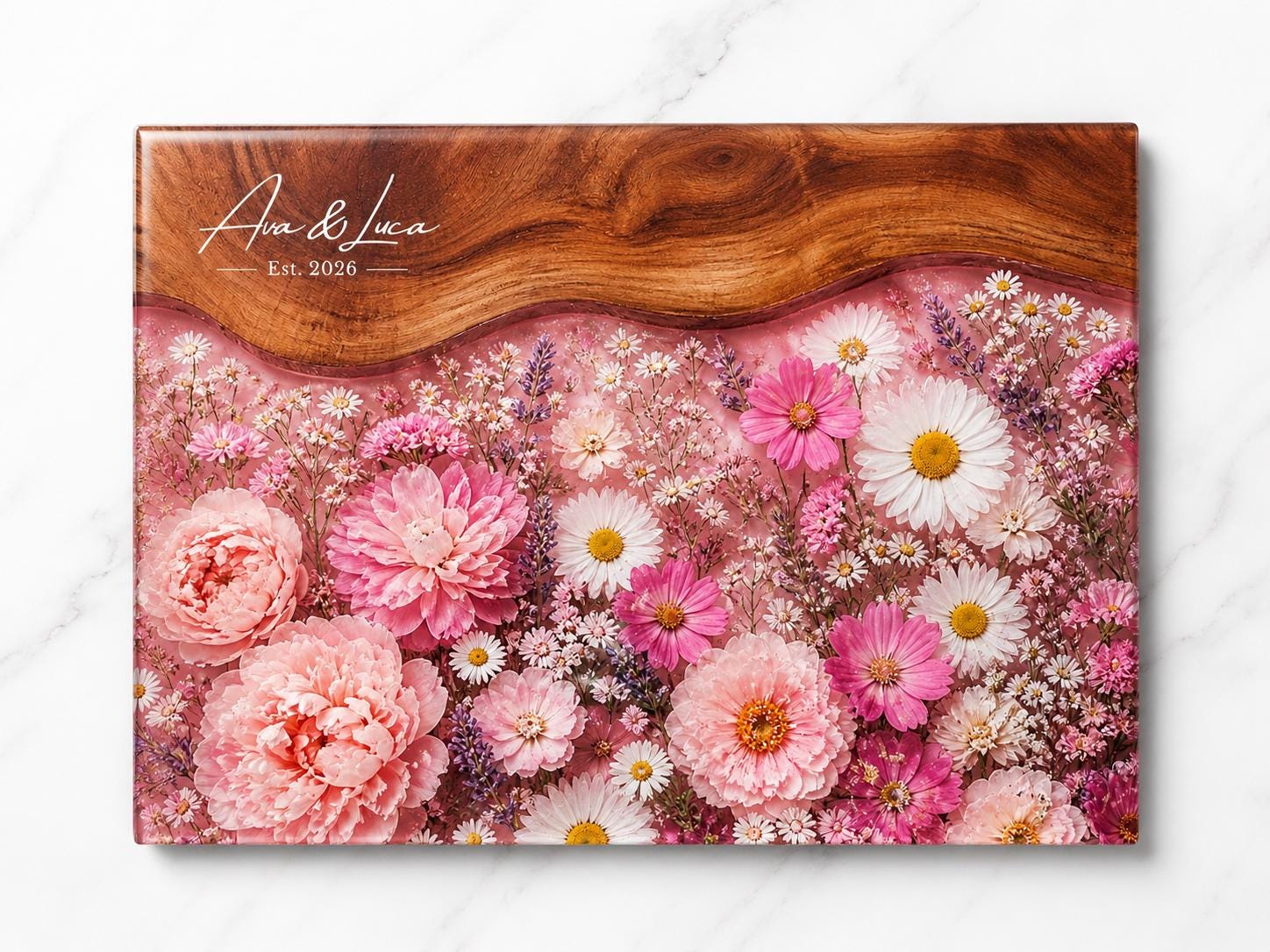 Personalized Floral Cutting Board, Pink Wildflower Glass Board, Custom Kitchen Gift