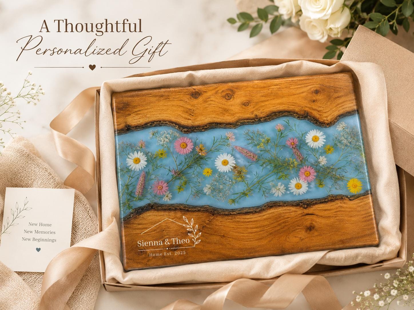 Housewarming Gift Cutting Board, Personalized Floral Board, Custom Kitchen Gift