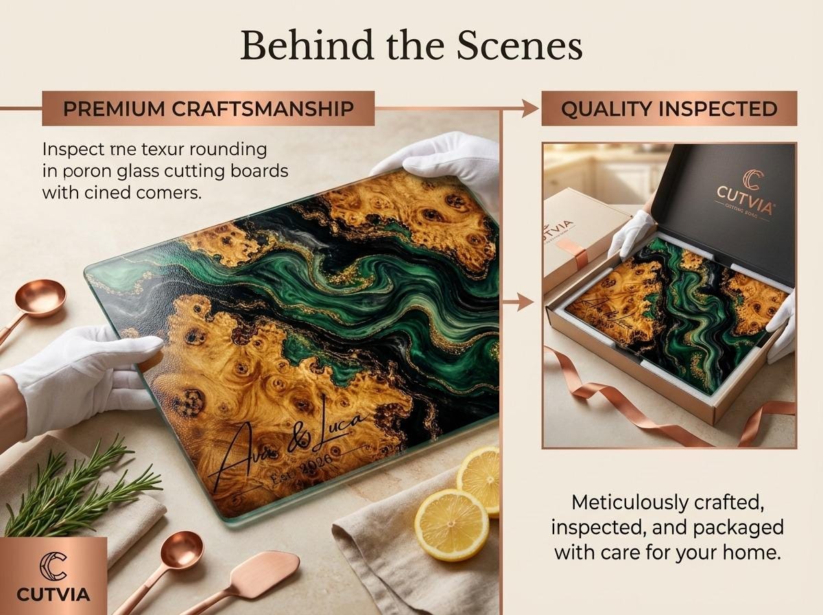 Personalized Green Geode Glass Cutting Board, Custom Couple Name Serving Tray
