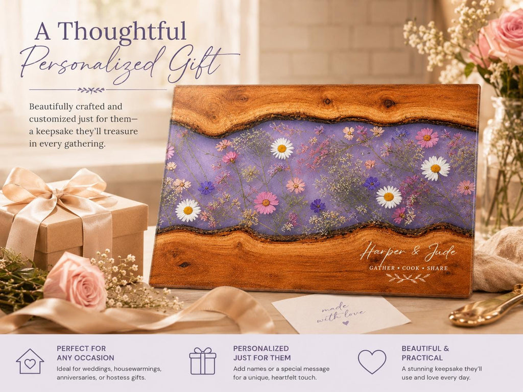 Custom Cutting Board: Blue Resin Style - Tempered Glass, Personalized