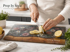 Personalized Floral Cutting Board, Dark Wildflower Glass Board, Custom Couple Kitchen Gift