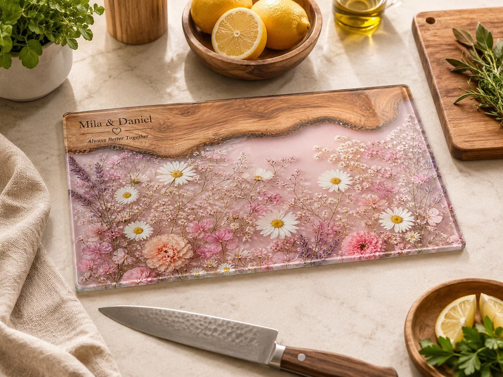Personalized Chopping Board, Pink Floral Cheese Board, Bridal Shower Gift