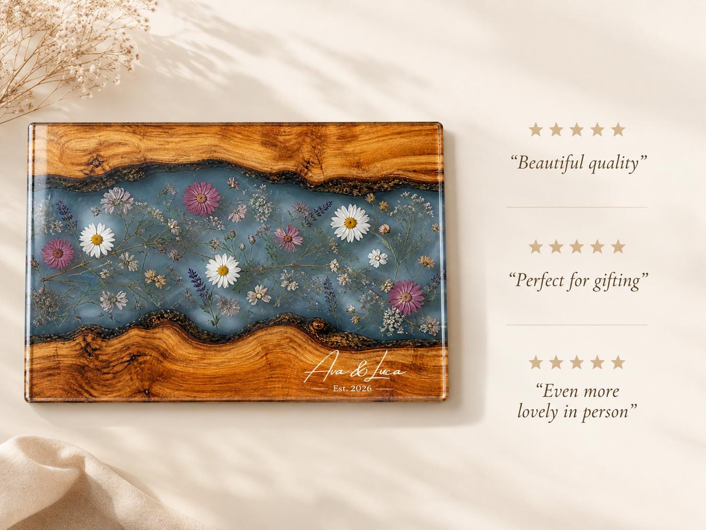 Personalized Cutting Board, Blue Floral Cheese Board, Custom Kitchen Gift