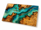 Custom Serving Board, Teal Gold Charcuterie Board, Personalized Kitchen Gift for Couple