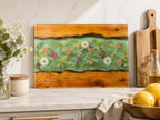 Custom Chopping Board with Names, Mint Floral Glass Cutting Board, Personalized Kitchen Gift