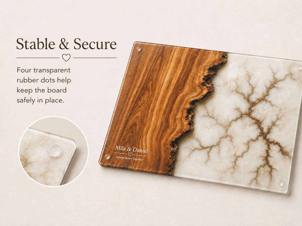 Custom Glass Cutting Board - Purple Geode Design with Gold Accents