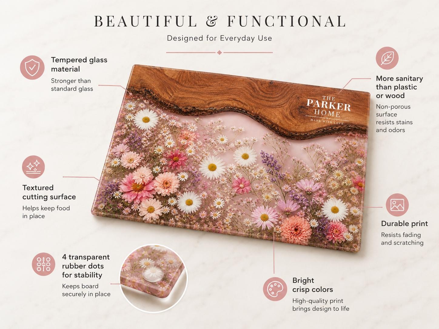 Personalized Glass Cutting Board: Purple Geode Design with Names