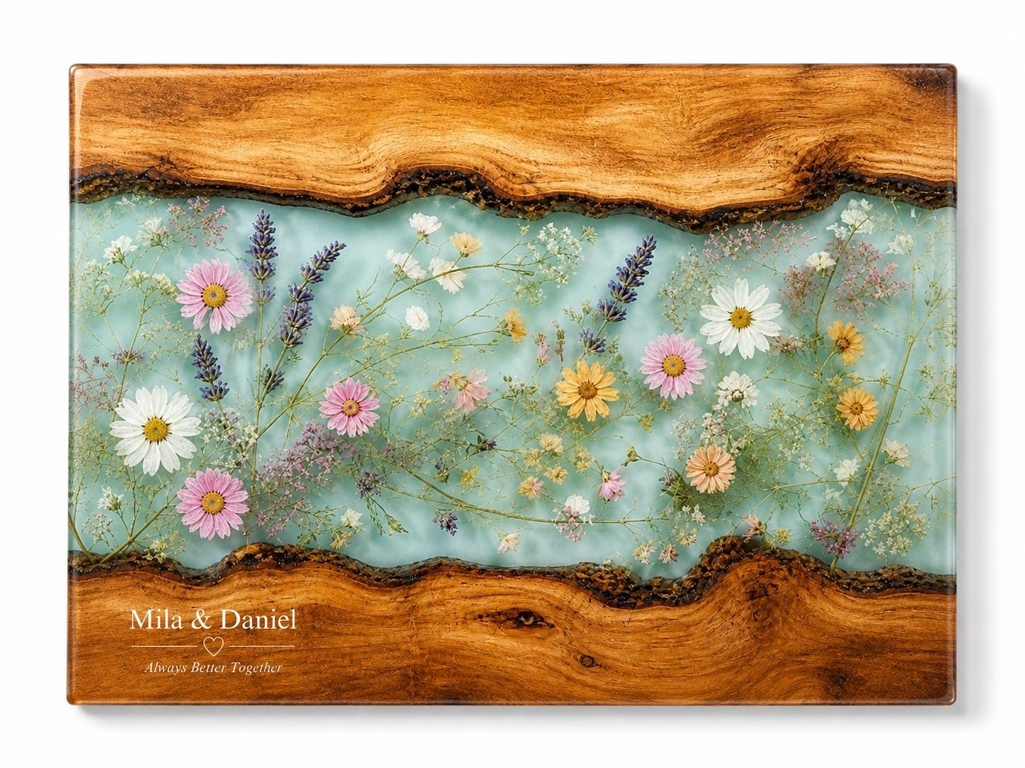 Glass Charcuterie Board: Personalized Blue Resin Design (Two Sizes)