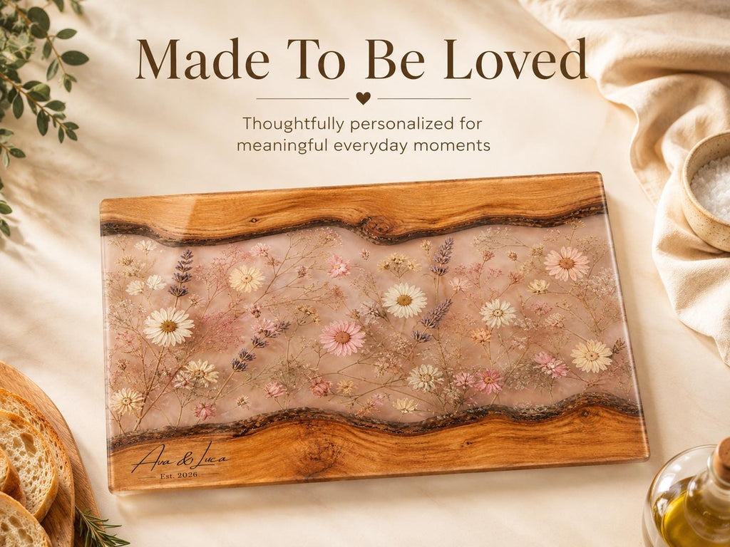 Glass Cutting Board: Custom Blue Resin Design (Personalized Kitchen Decor)