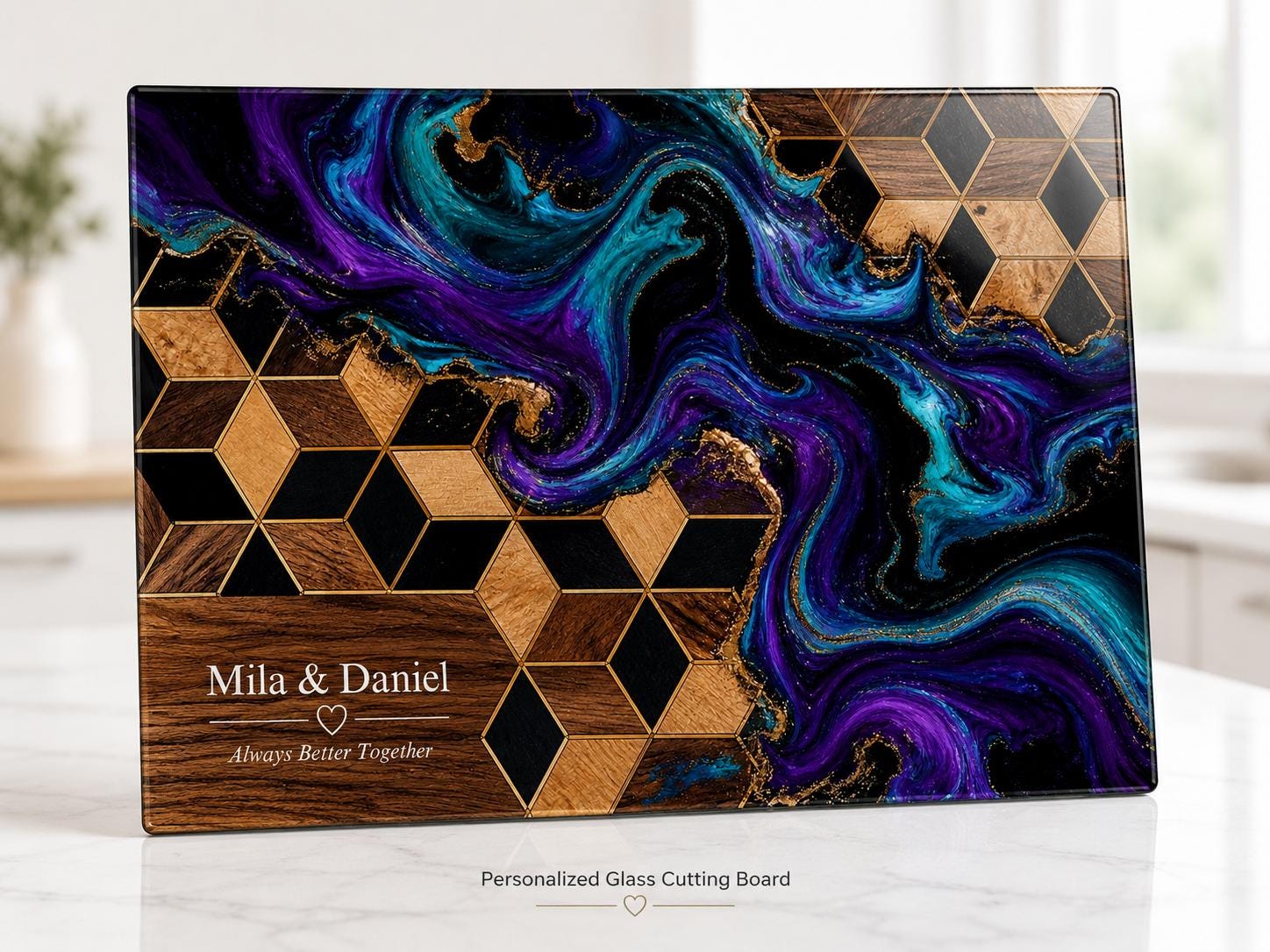 Purple Geode Glass Cutting Board - Personalized Kitchen Decor