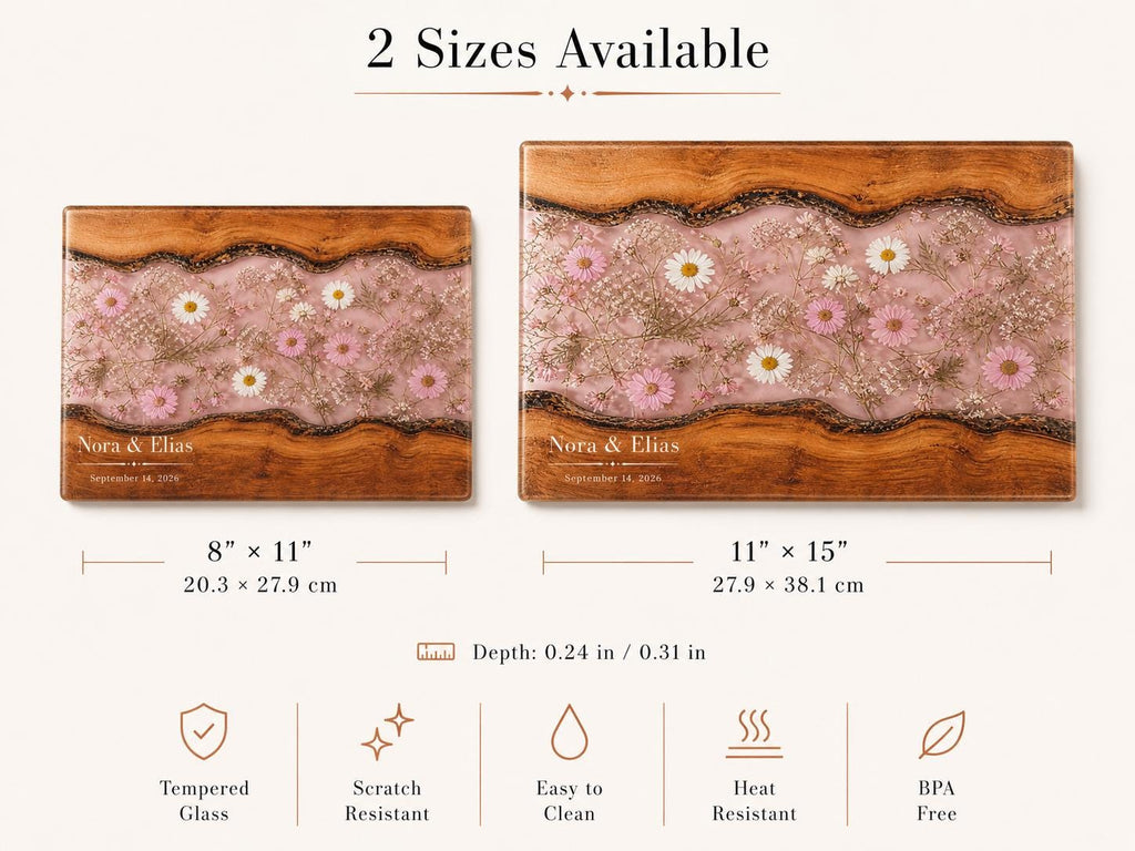 Custom Glass Cutting Board: Blue Resin Design (11x15 or 8x11 Inches)