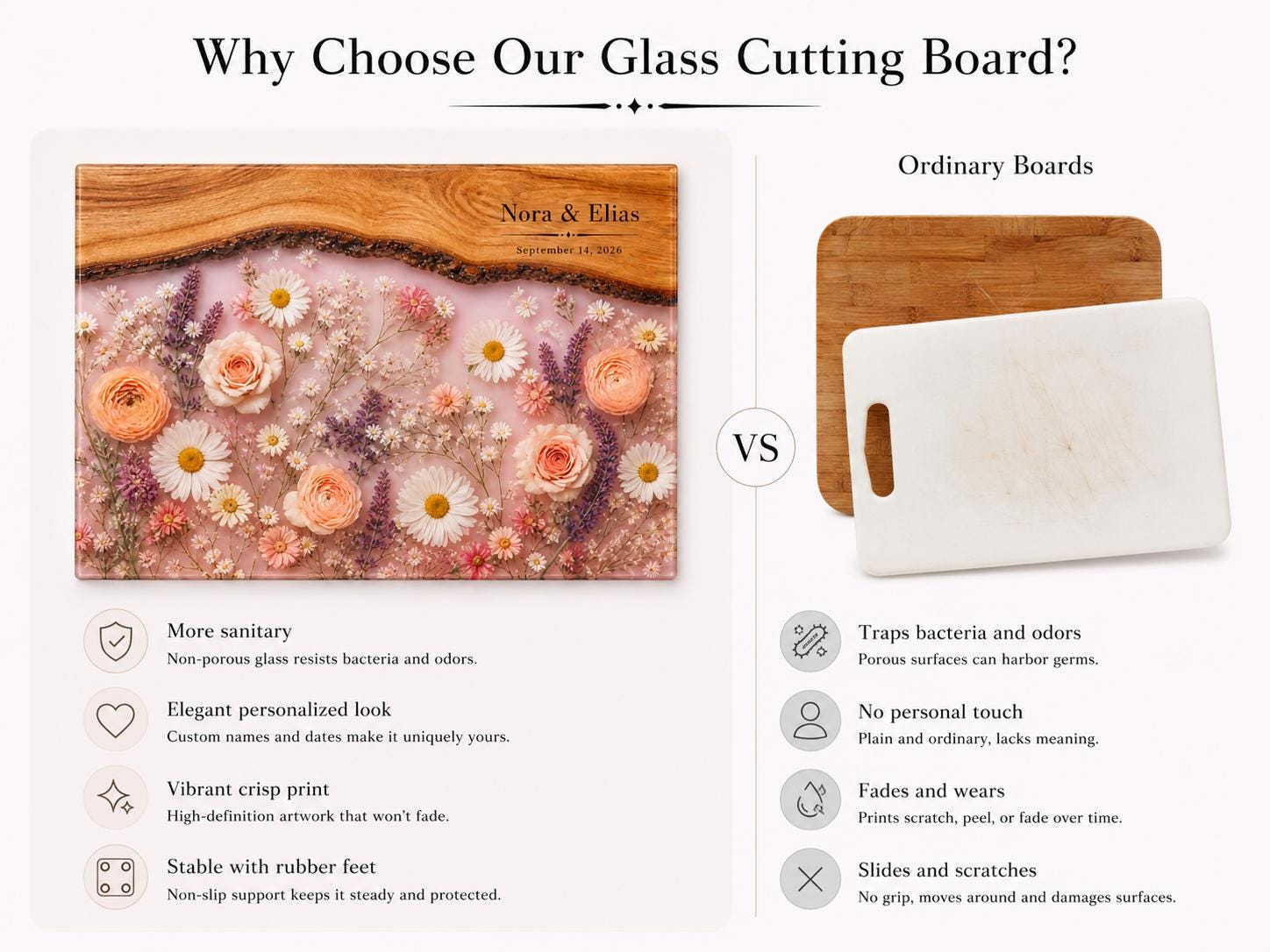 Glass Cutting Board - Purple Geode Design with Custom Couple Names