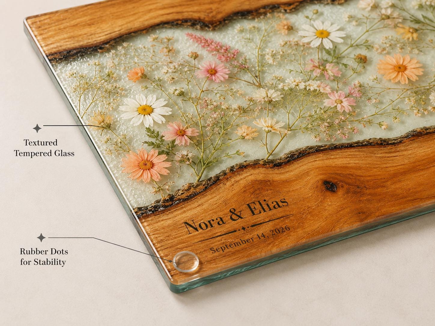 Personalized Cutting Board, Ivory Floral Cheese Board, Wedding Gift Idea
