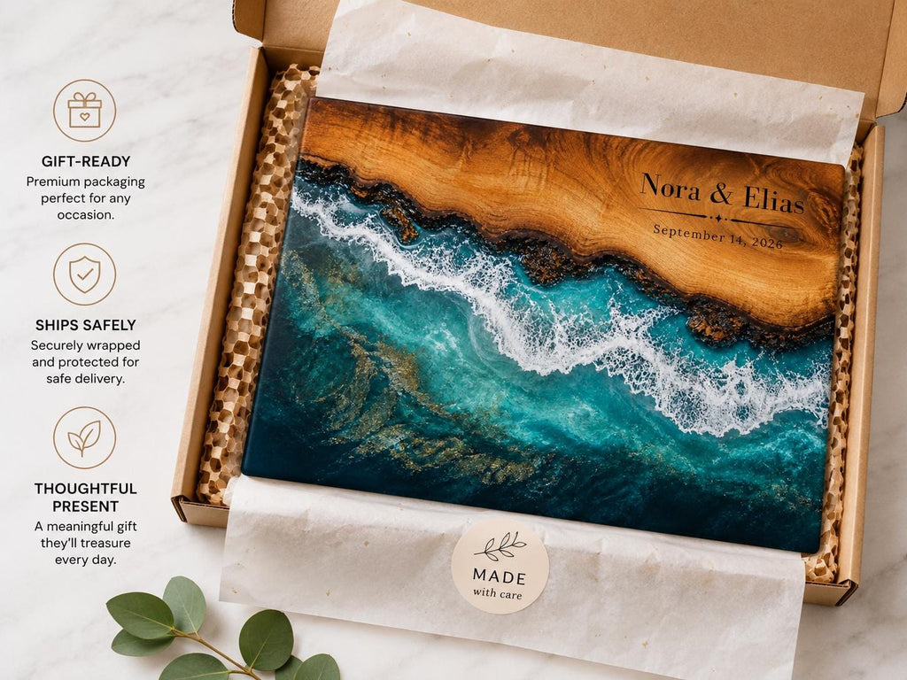 Personalized Beach Cutting Board, Ocean Wave Glass Board, Custom Couple Kitchen Gift